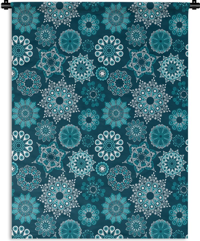 MuchoWow Wandteppich Wandbehang Schneeflocke - Luxus - Blau - Silber - Design 150x200 cm Tapisserie Dekoration Wandtuch - Wandaufhängung - Moderner