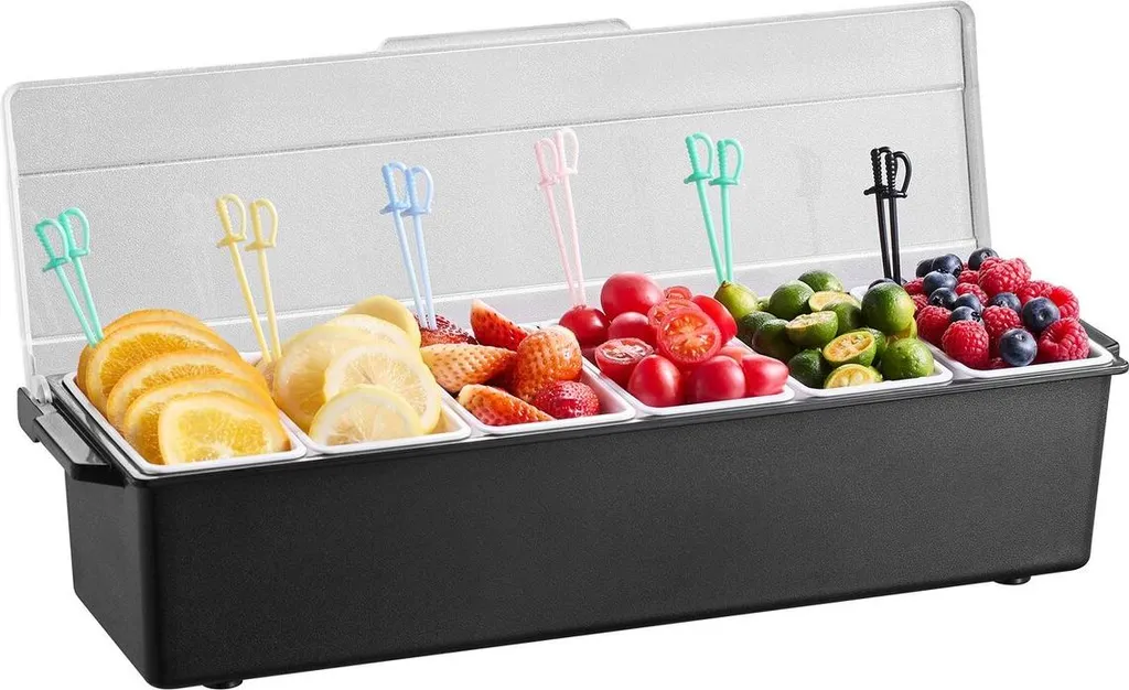 Plateau réfrigéré amovible 6 sections avec base à glace pour condiments