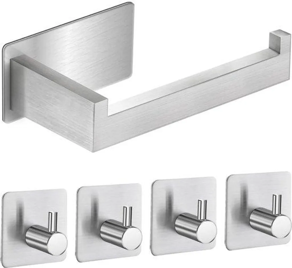 Porte-rouleau papier toilette inox argent avec 4 crochets muraux