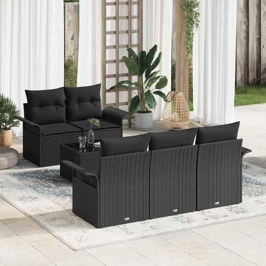 Maison Exclusive - Sofa Set mit Kissen 6 pcs Schwarz Poly-Rattan