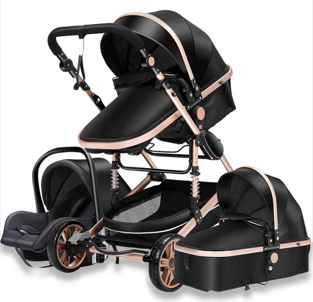 Poussette 3 en 1 pliable haute sécurité avec nacelle et siège auto