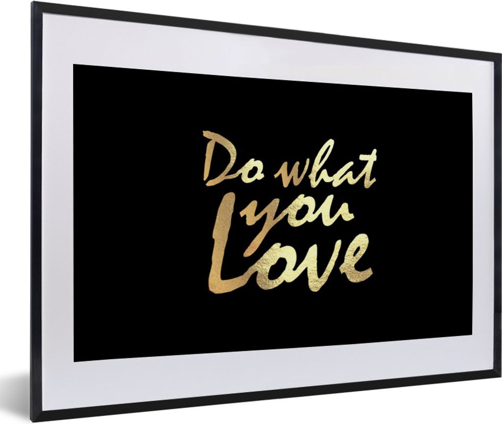 MuchoWow Gerahmtes Poster Zitat - Liebe - Schwarz - Gold 60x40 cm - Poster mit Schwarzem Bilderrahmen Wandposter Rahmen Foto Bilder - Schlafzimme...