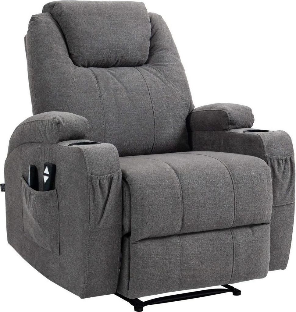 r Relaxsessel mit Massagefunktion – bequemer Sessel mit Heizfunktion und Getränkehalter. Material: Stofffarbe: Grau