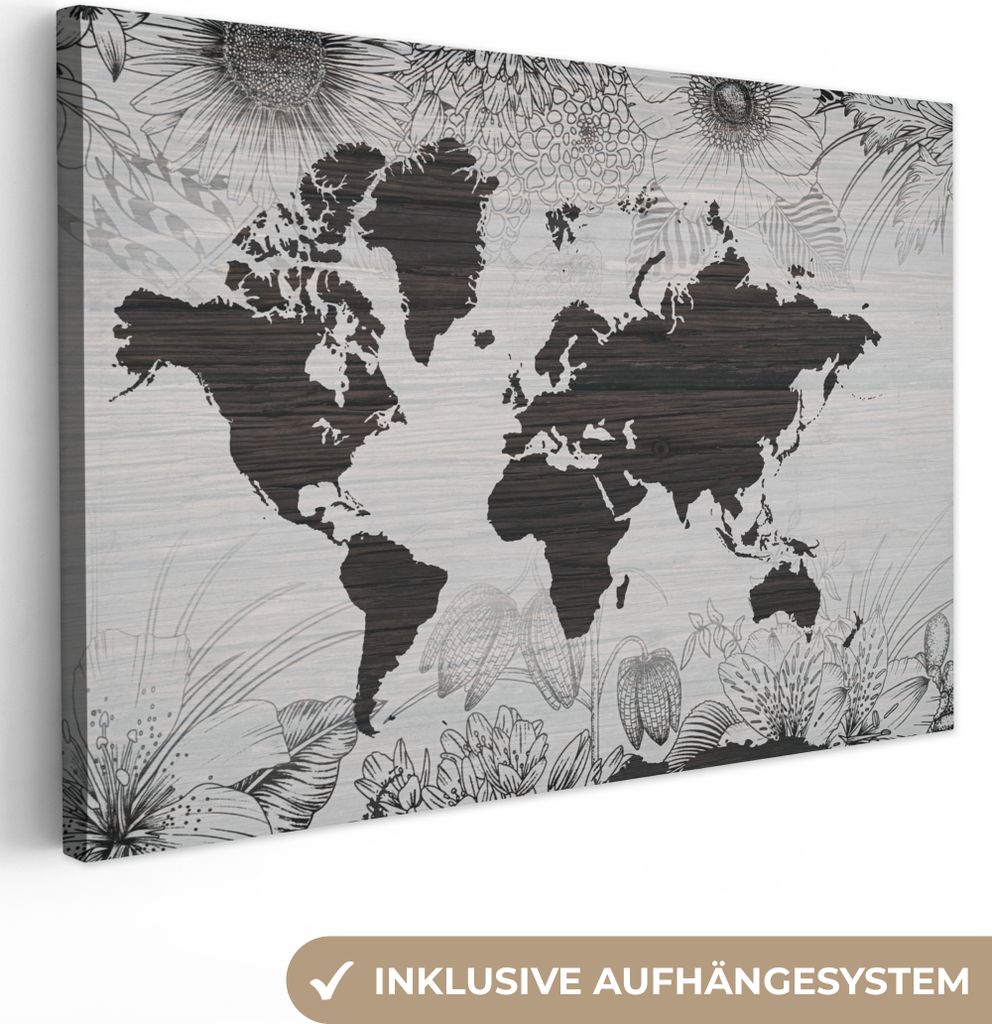 OneMillionCanvasses - Leinwandbilder - 150x100 cm, Weltkarte - Pflanzen - Blumen, Wandbilder Kunstdruck Wanddekoration
