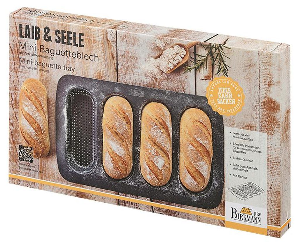 BIRKMANN 3er Mini-Baguette-Blech, L 35 x B 22 x H 3 cm, Antihaftbeschichtung, inkl. Rezept, 210219