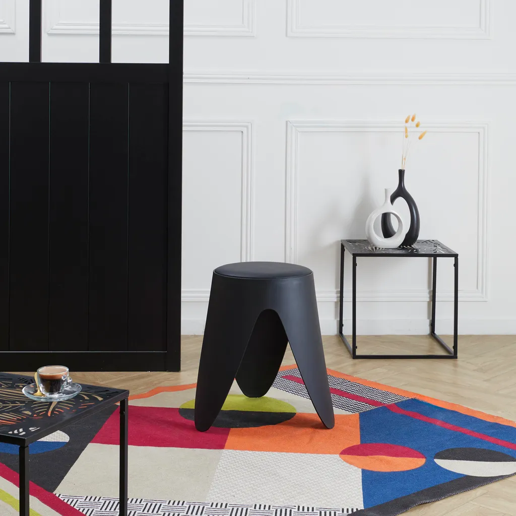 Tabouret de Bar Noir Eve - Siège de Cuisine Haut avec Assise Confortable