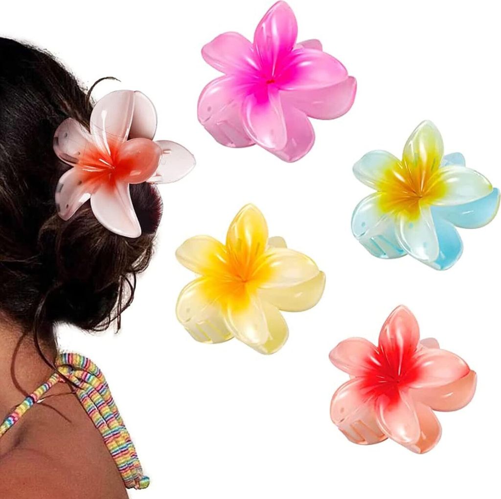 6 Packung Plumeria Acryl Haarspangen Hawaiianische Produktbild