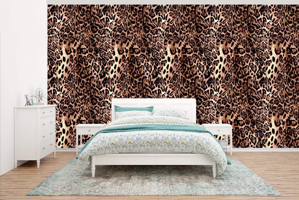 MuchoWow Fototapete für Wohnzimmer oder Schlafzimmer Wandtapete Vinyl Motivtapete Tiermuster - Leopard - Design - Luxus - 465x260 cm - Hintergru...