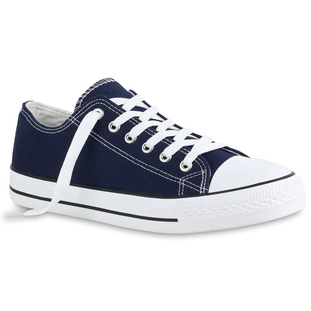 Mytrendshoe Herren Sneaker Low Basic Canvas Stoff Schuhe Turnschuhe Schnürer 820606, Farbe: Dunkelblau, Größe: 36