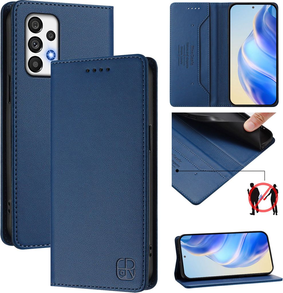 Lederhülle für Samsung Galaxy A73 5G Hülle Flip Brieftasche Kartenfächern Ständer Schutzhülle Blau