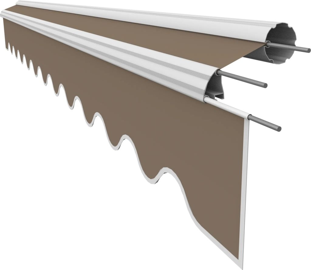 VANA Markisenstoff mit Volant für 4,5 x 3 m Markisen Markisenersatzstoff Markisentuch Sonnenschutz fertig genäht Maß 4,38 x 3 m Design SPD070