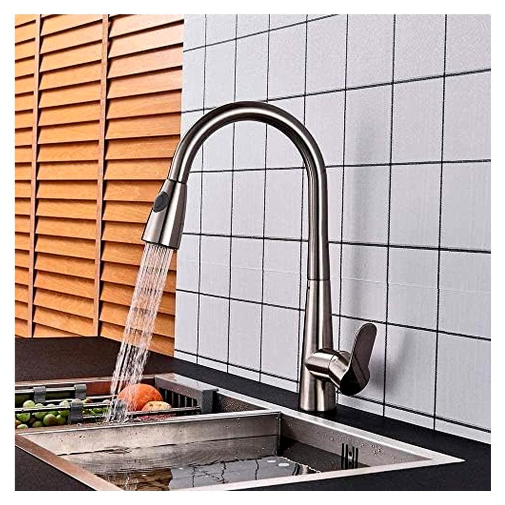 Küchenarmatur, Wasserhahn, gebürstetes Nickel, schwenkbar, herausziehbar, Deckmontage, Warm- und Kaltwassermischer