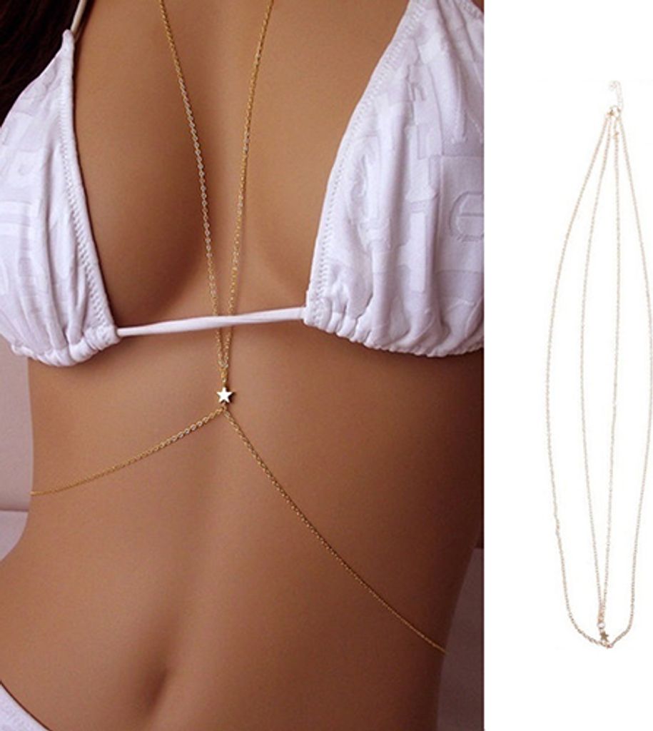 Frauen Crossover Star Harness Bikini Körper Bauch Taille Halskette Kette Schmuck