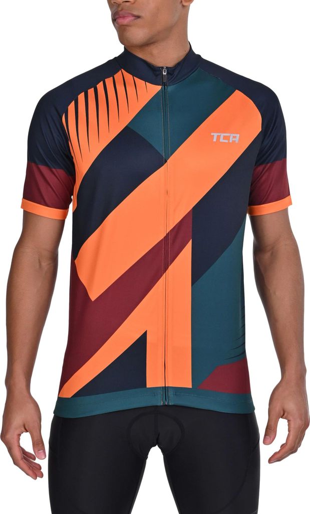TCA Herren All-Day Cycling Jersey – Leichtes Kurzarm-Radtrikot – Athletic Fit Fahrradtrikot mit 3 Fahrradrückentaschen - Grafik Orange, S