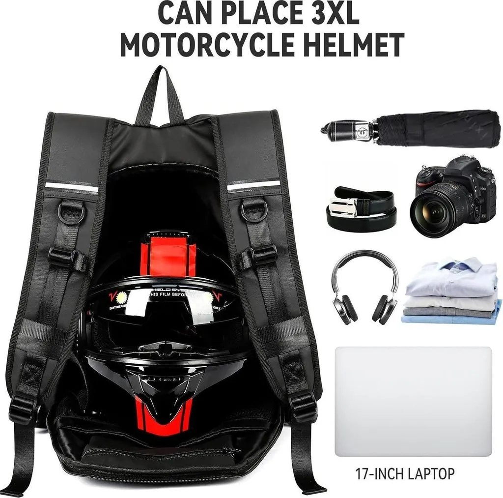 Sac à dos moto étanche avec rangement casque et protection PC 15,6"