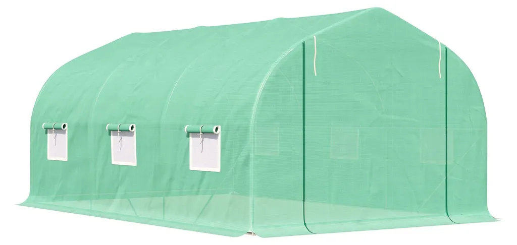 Serre tunnel anti-UV 13,5 m² avec 8 fenêtres et armature renforcée