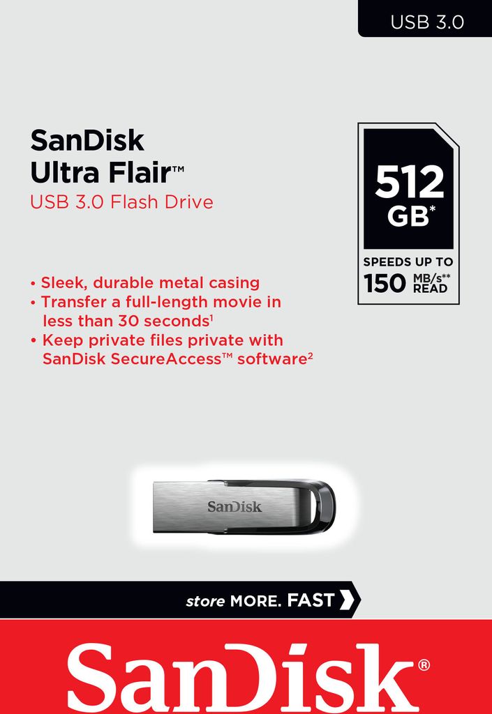 SanDisk Ultra Flair, 512 GB, USB Typ-A, 3.2 Gen 1 (3.1 Gen Produktbild 