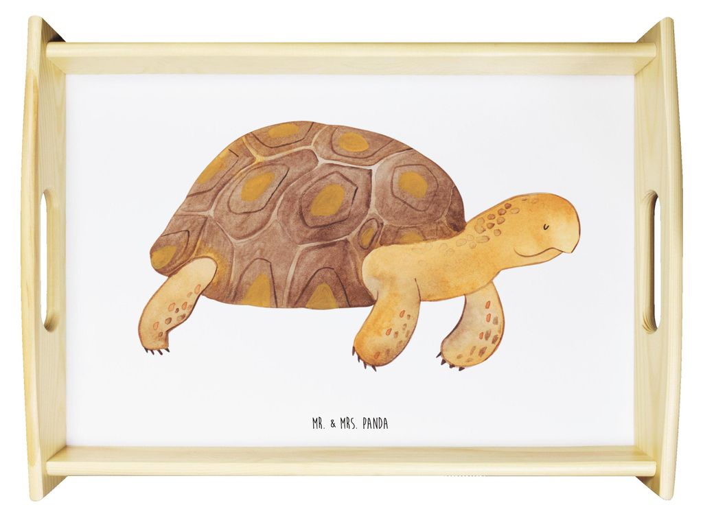 Mr. & Mrs. Panda Holztablett Schildkröte Marschieren - Weiß - Geschenk, serviertablett aus holz, Tablett, Lieblingsmensch, kaffeetablett, Meer, M...