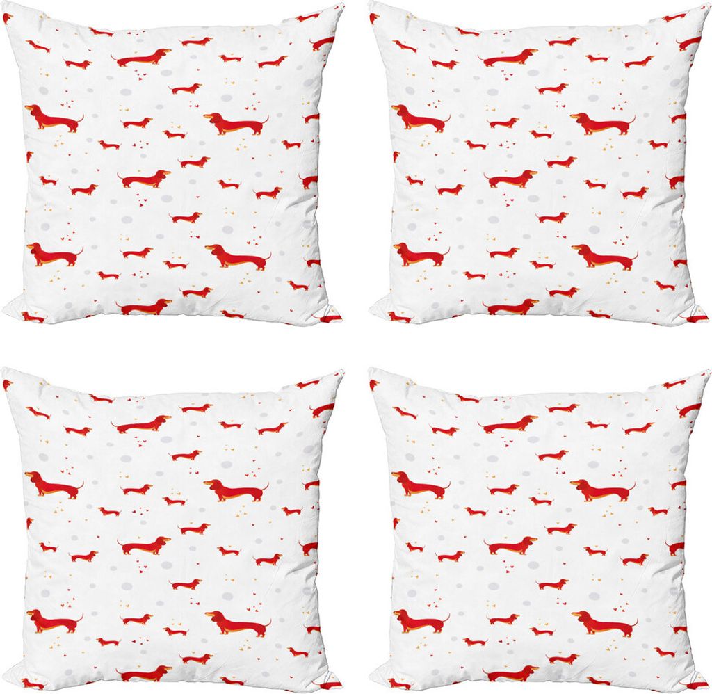 ABAKUHAUS Dackel Kissenbezug Set (4 Stück), Hund mit Herz und Punkte, Moderner Doppelseitiger Digitaldruck, 40 cm x 40 cm, Vermilion blasse Orange