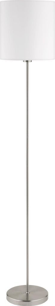 EGLO Stehlampe Pasteri, 1 flammige Textil Stehleuchte, Standleuchte aus Stahl und Stoff, Farbe: Nickel matt, weiß, Fassung: E27, inkl. Fußschalter