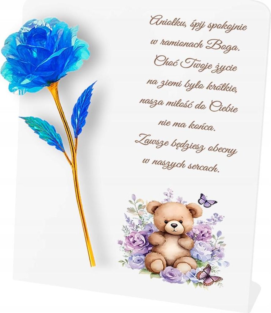 Ewige Kerze für Kinder, blaue Rosenfigur, 22 cm, Allerheiligen