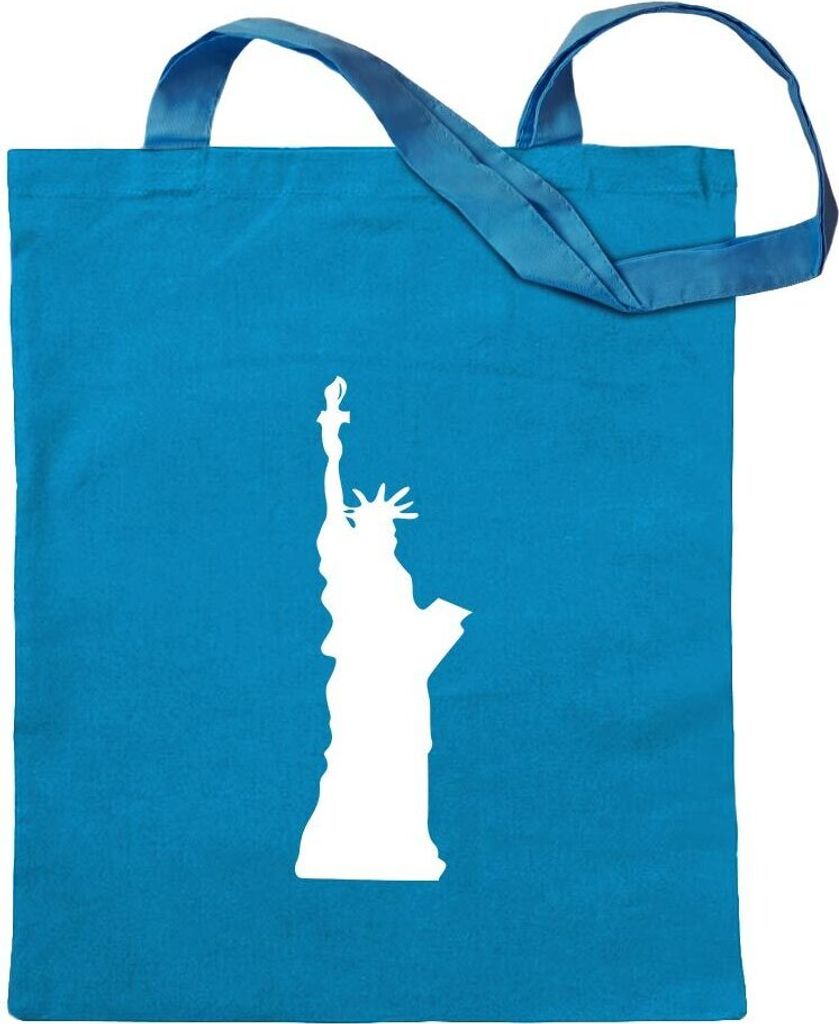 Kiwistar - Baumwolltasche - hellblau - Freiheitsstatue - Statue Liberty - Tragetasche Stoffbeutel Umhängetasche Langer Henkel