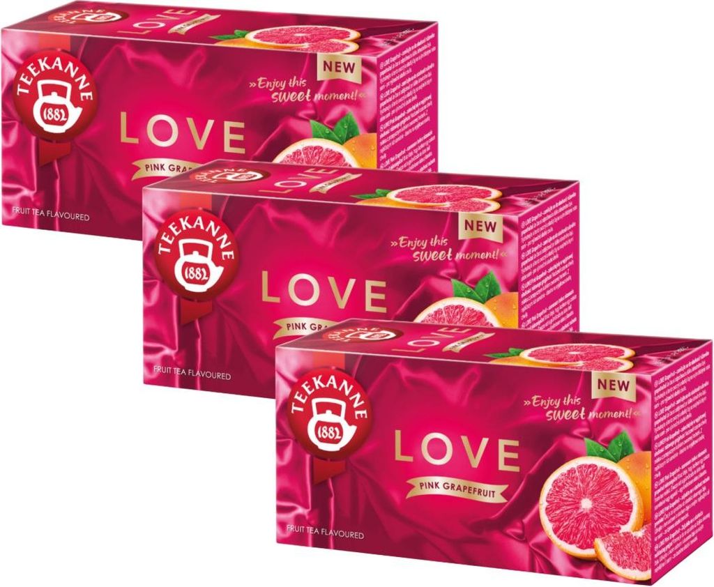 Teekanne Love Früchtetee Pink Grapefruit 3x 20 Beutel - Tee im Beutel mit Stevia