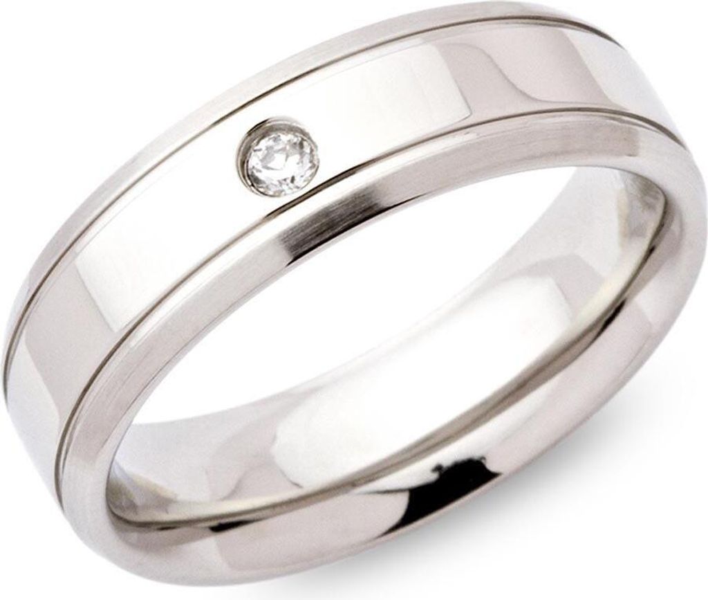 Unique Edelstahlring teilpoliert 6mm mit Zirkonia - R9115cz Produktbild 