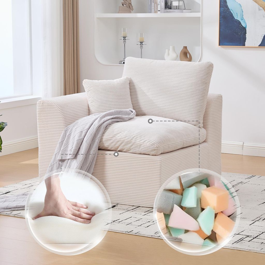 Modernes minimalistisches Stoffsofa (Einzelsitzer) nordischer Stil, weich & bequem mit Kissen – Wohnzimmersofa für Freizeit, ideal auch als Zwei...