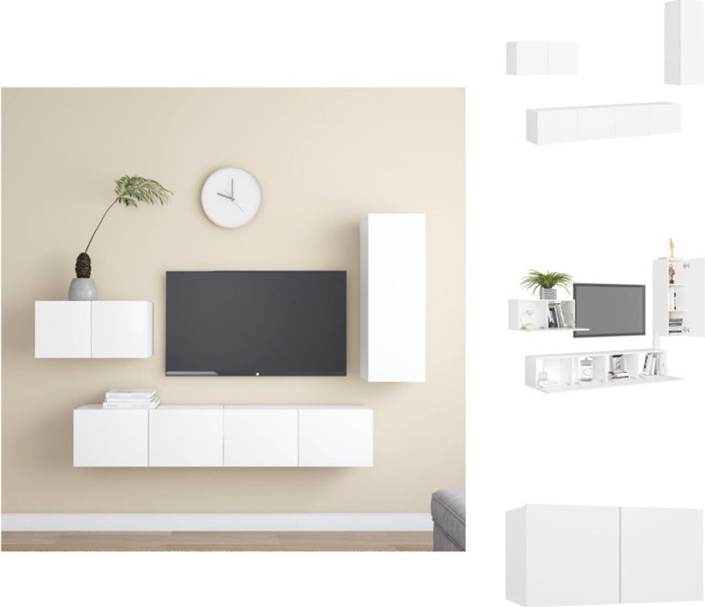 vidaXL 4-tlg. TV-Schrank-Set Weiß Holzwerkstoff - TV-Möbel