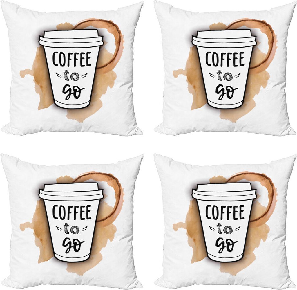 ABAKUHAUS Kaffee Kissenbezug Set (4 Stück), Take Away Cup auf Spritzer, Moderner Doppelseitiger Digitaldruck, 45 cm x 45 cm, Braun-grau