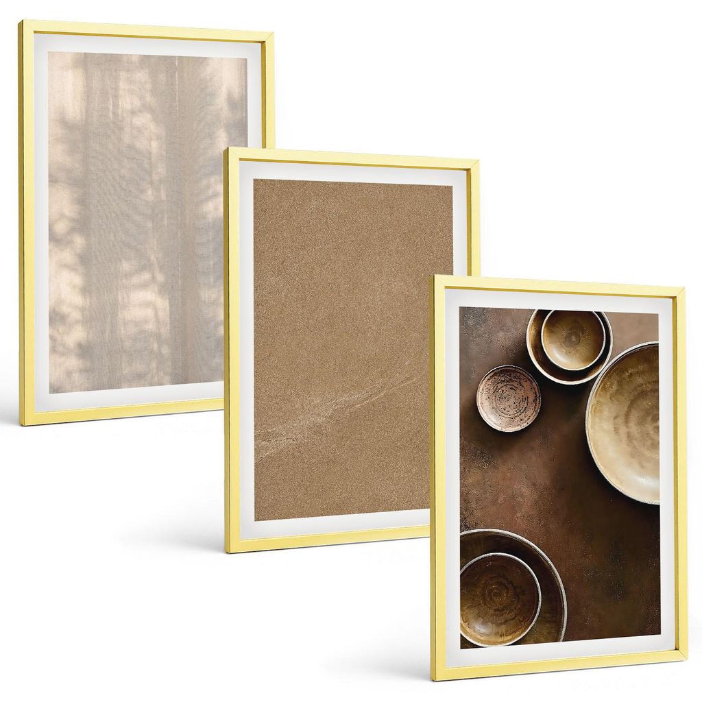 Bilder Set 3-teilig im Goldrahmen Rahmen – Wandbilder 3 Stück – gerahmte Poster für Wohnzimmer, Schlafzimmer und Flur – 40x60 cm – Minima...
