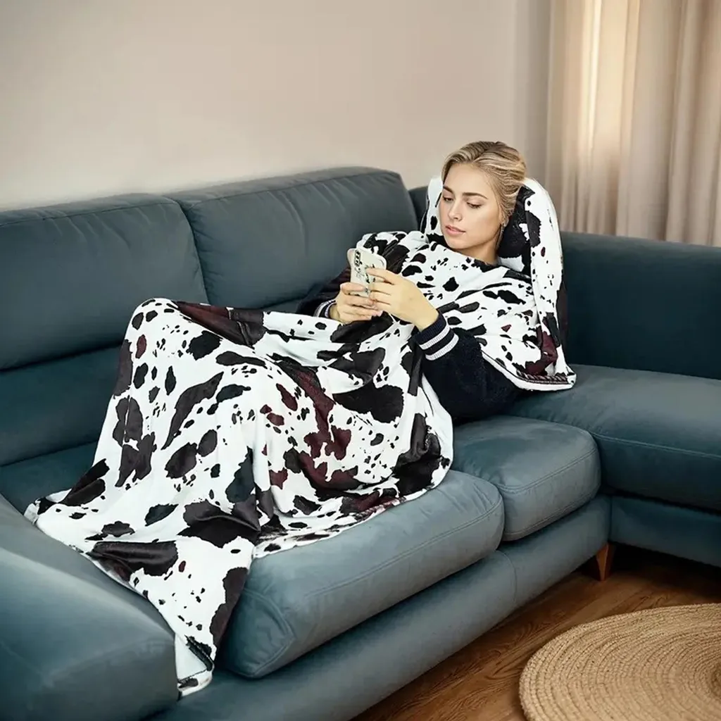 Plaid Indossabile di Lusso 180x130 | Coperta Maniche Bianco Nero
