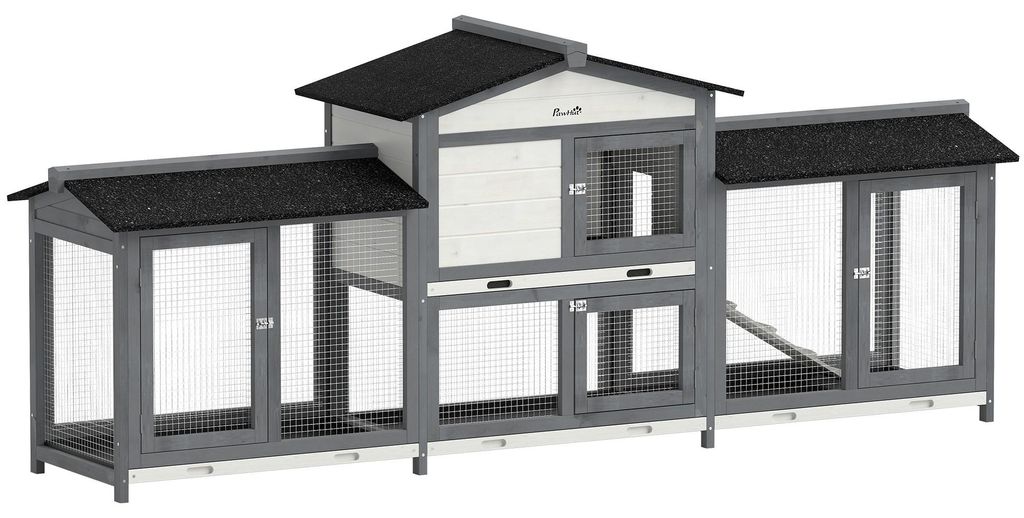 PawHut konijnenhok, 2 verdiepingen, houten hok, 230 x 53 x Productafbeelding 