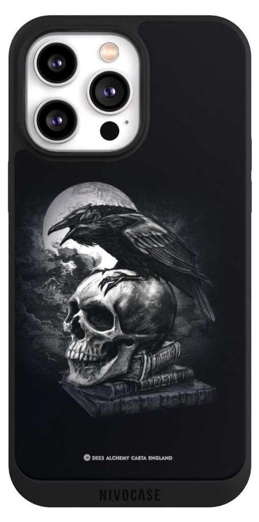 NIVOCASE Handyhülle für Apple iPhone 14 Pro Max Hülle NIVOpure Case Schwarz Rabe Schädel Totenköpfe