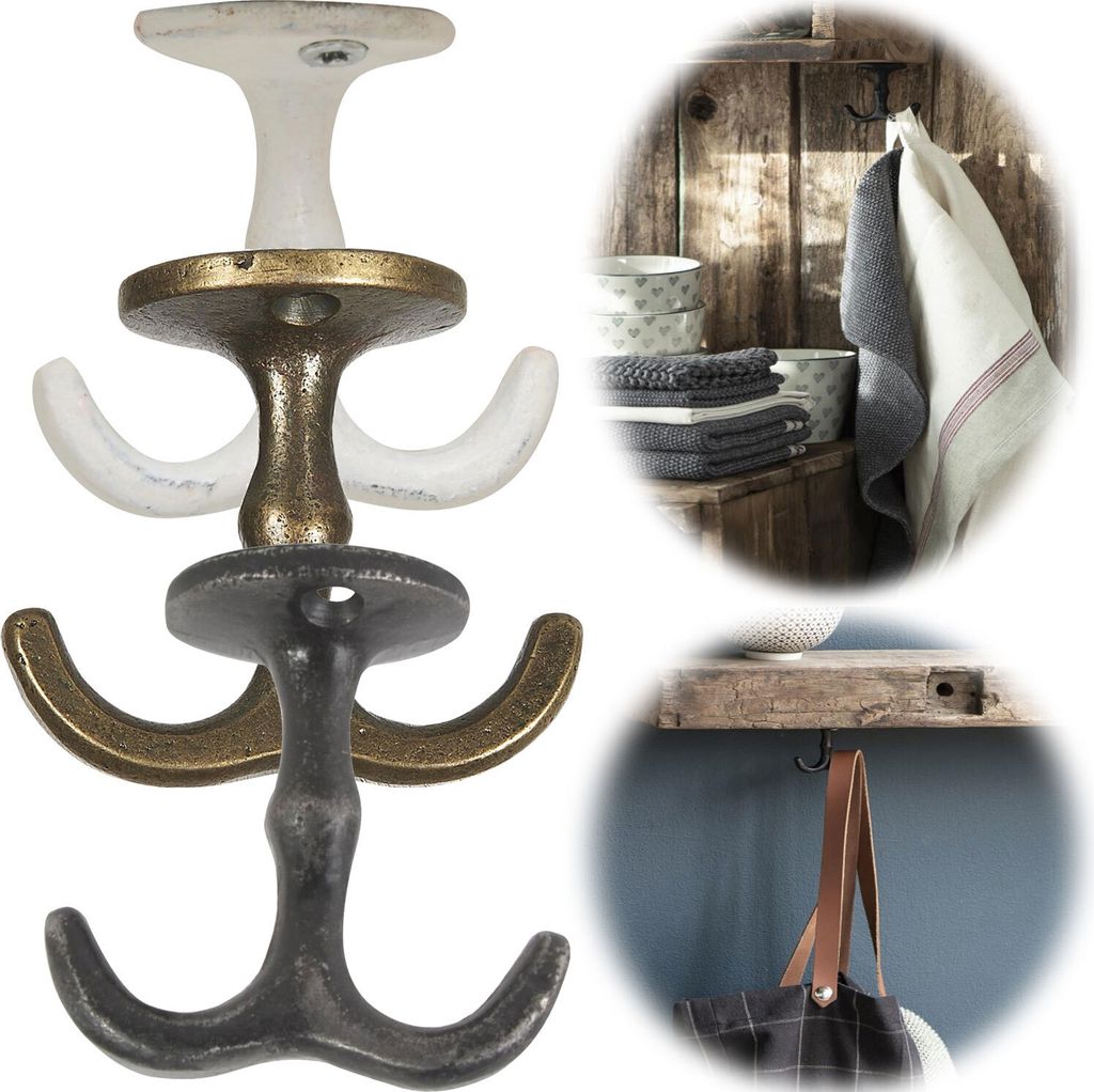 LS-LebenStil Doppel Regalhaken Weiß Vintage Schrankhaken Kleiderhaken Deckenhaken Küche Handtuchhaken