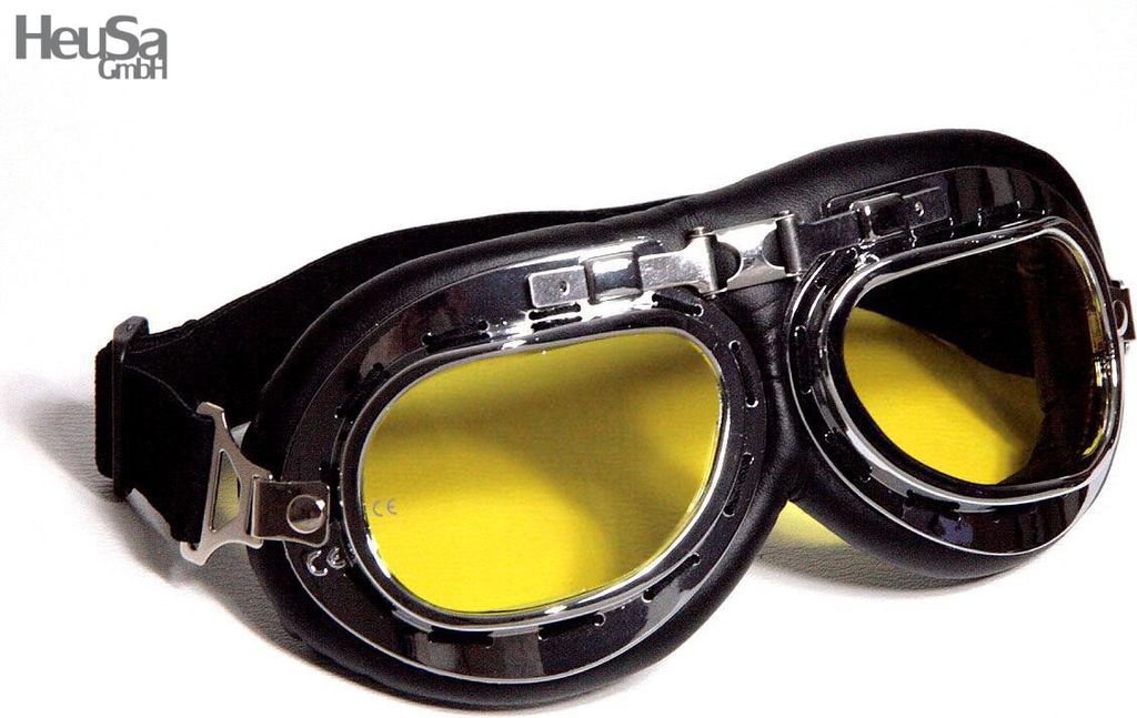 Motorradbrille Fliegerbrille Chopper Biker schwarz mit gelb Produktbild 