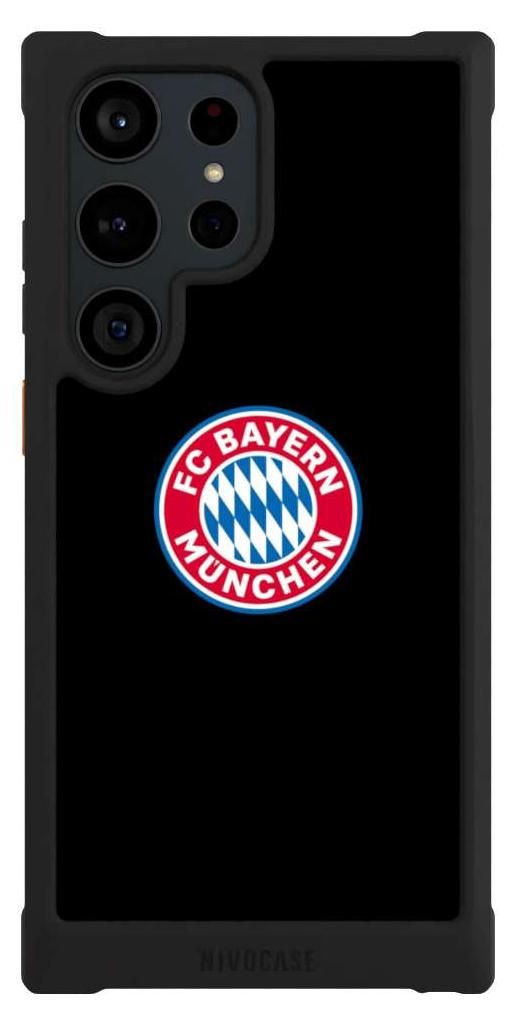 NIVOCASE Hülle für Samsung Galaxy S23 Ultra Stoßfeste Handyhülle NIVOmax Case Schwarz FC Bayern München Logo Offizielles Lizenzprodukt