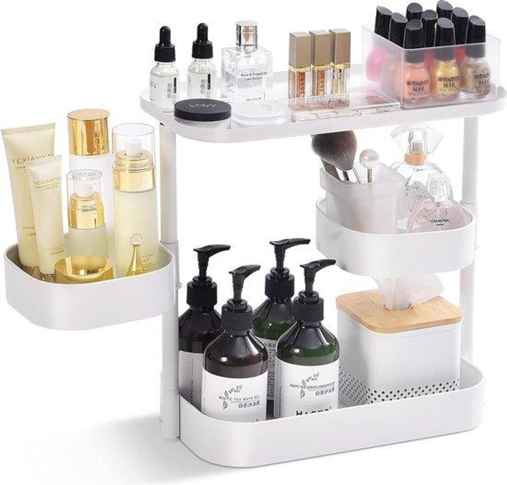 Drehbarer 3-Etagen-Makeup-Organizer, weiß, Metall