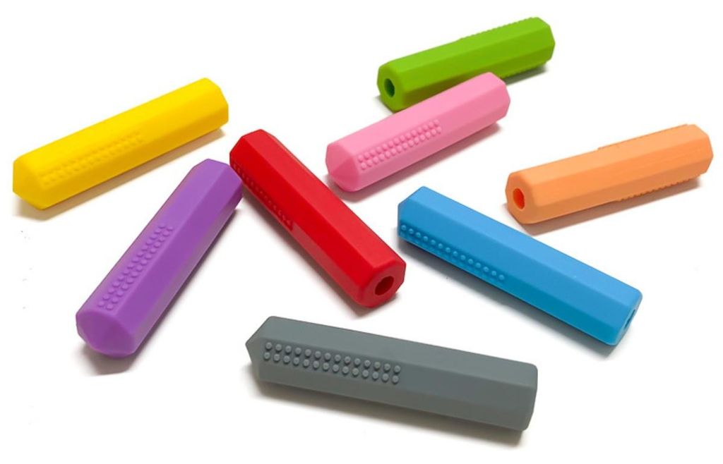 INF Silikon Stiftaufsätze 8er Set Beiß-Spitze gewichtet 6.5cm für Schule