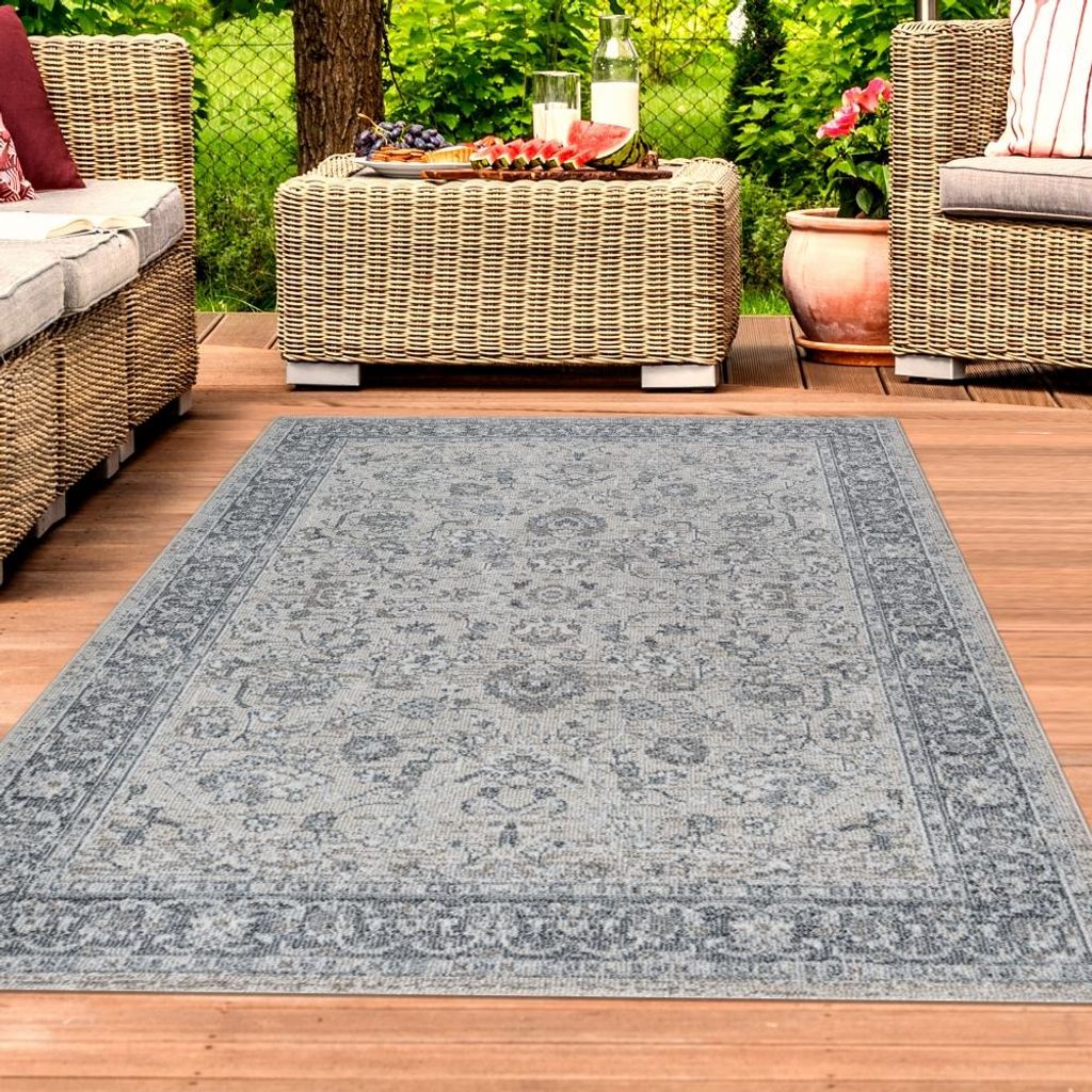 Outdoor-Teppich Vintage Muster Wohnzimmer und Terrasse grau Größe - 80 x 150 cm