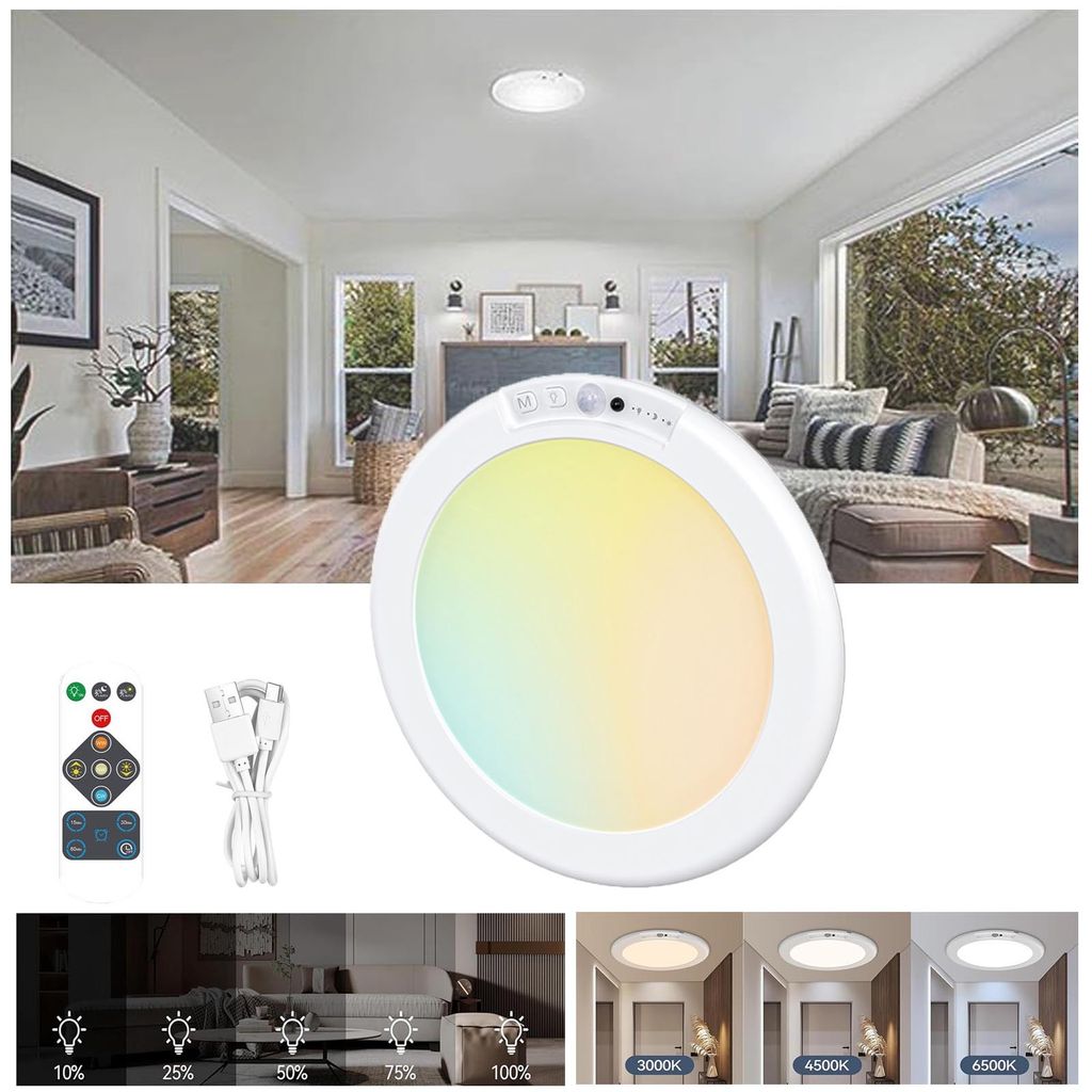 Plafonnier rechargeable à panneau solaire avec détecteur de Image du produit 