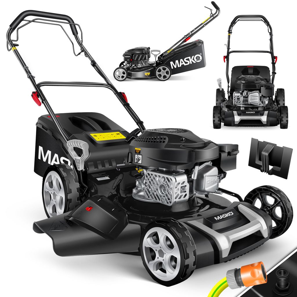 MASKO Benzin Rasenmäher 5in1 Radantrieb EasyClean Reinigungsfunktion Mulchfunktion Seitenauswurf hohe Schnittbreite 8-fache Schnitthöhenverstel...