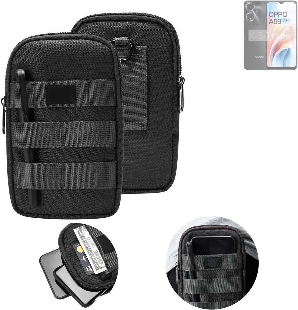 K-S-Trade Holster Gürtel Tasche kompatibel mit Oppo A59 5G Handy Tasche Schutz Hülle dunkel-grau viele Fächer, 1x