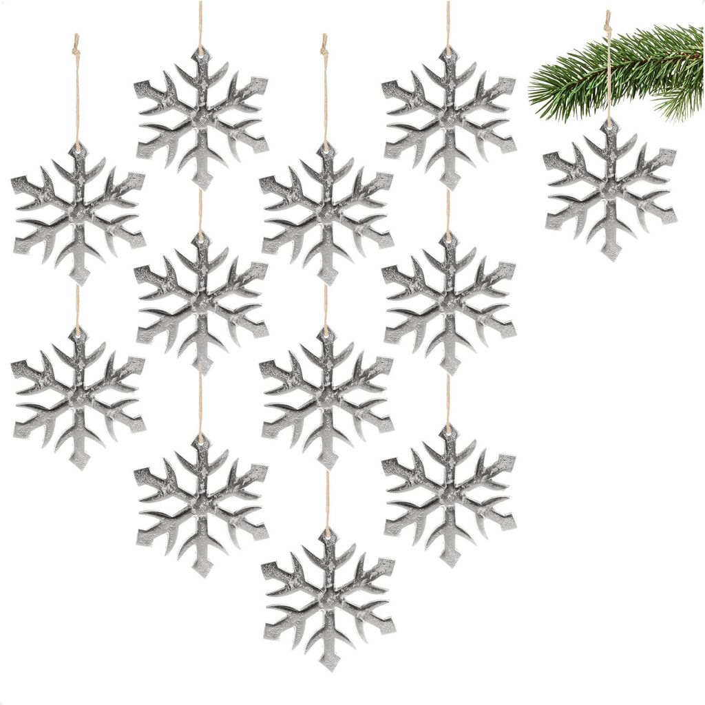 com-four 12x Hängedeko Schneeflocke - Dekofigur aus vernickeltem Aluminium - weihnachtliches und elegantes Wohnaccessoire - Dekoration für die ...