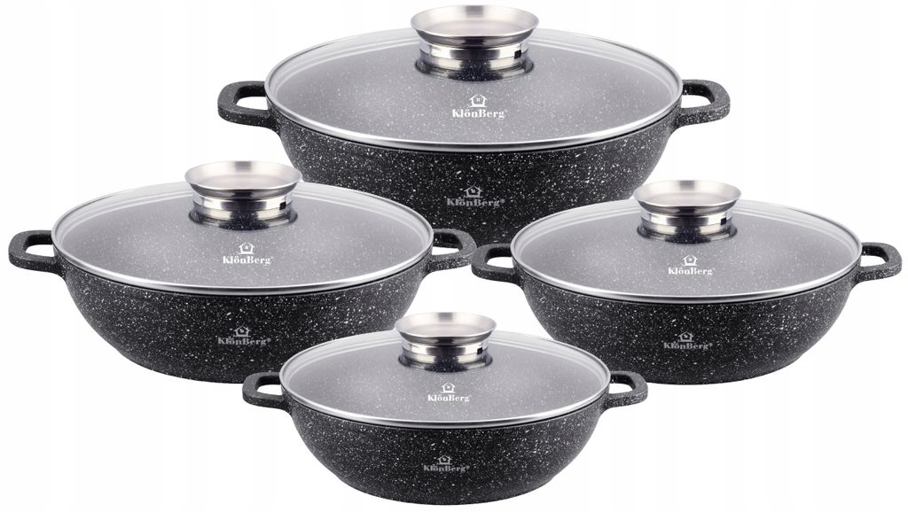 Topf-Set 8tlg. Schöne niedriger Töpfe mit Steinbeschichtung Produktbild 