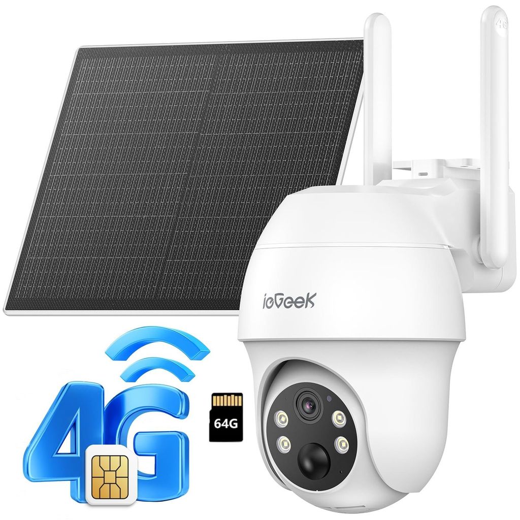 4G LTE überwachungskamera mit sim karte outdoor Solar kamera 2K 360° Kabellose Überwachung mit Akku Wasserdichte Außenkamera ohne WLAN mit 64G ...