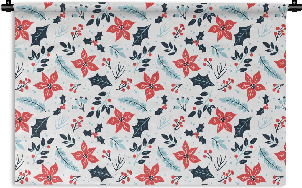 MuchoWow Wandteppich Wandbehang Winter - Blumen - Weihnachten - Muster 150x100 cm Tapisserie Dekoration Wandtuch - Waschbar - Tapisserien - Wand-...