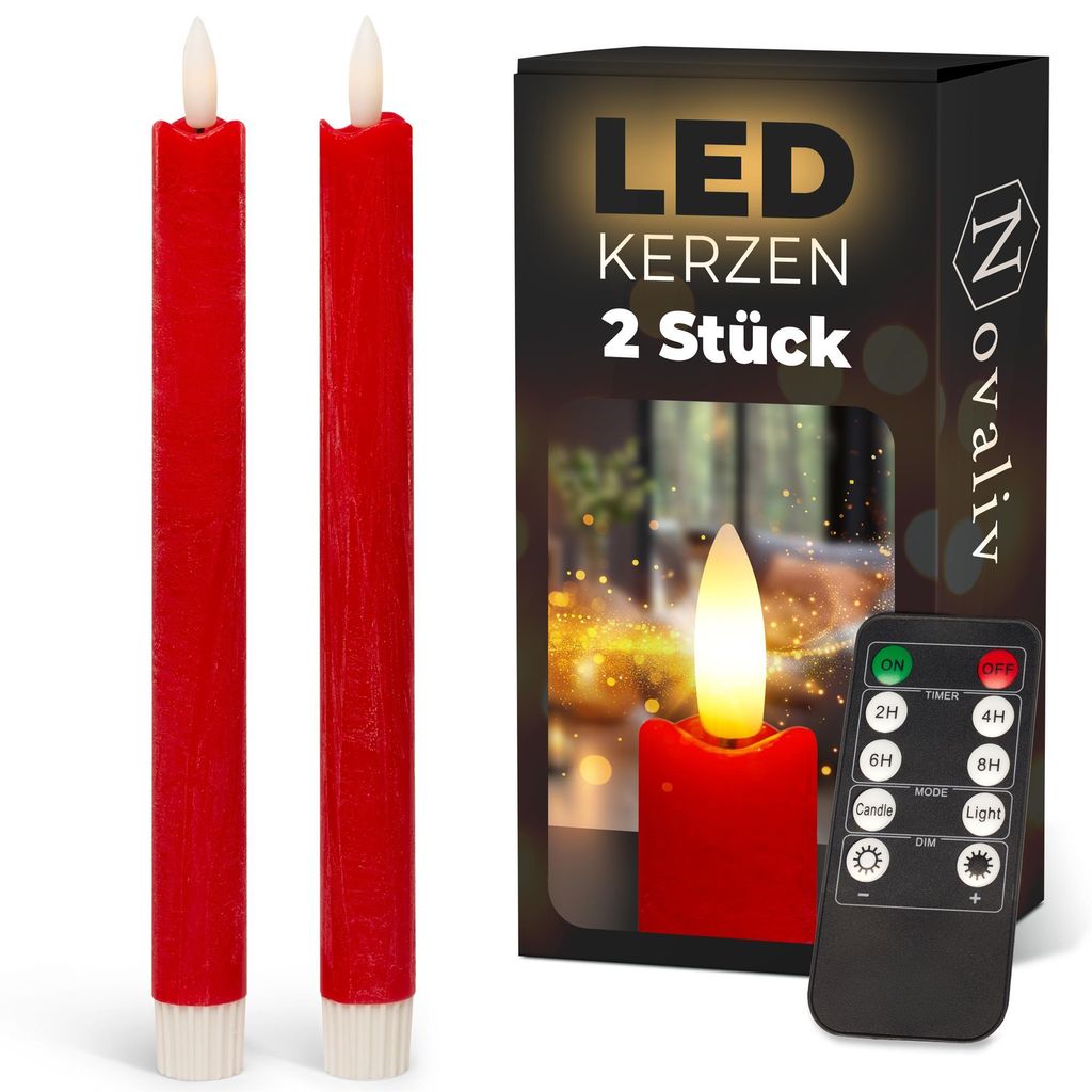 Stabkerzen LED mit Timer ROT 2er indoor mit 6 Stunden Timer Produktbild 