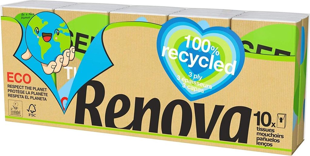 RENOVA Serviettes Recycled 2 Plis x30 Serviettes de Table